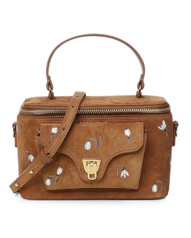 Coccinelle floral-embroidered suede tote bag - Braun Braun