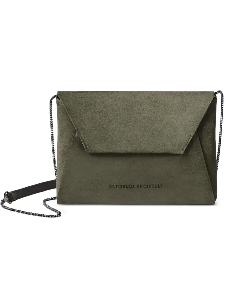 Brunello Cucinelli Duo Pochette aus Wildleder mit eleganter Kette - Grün Grün