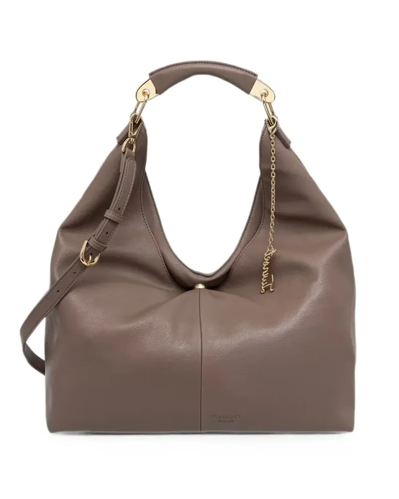 Twin-Set Kleine Tote Bag mit Logo-Anhänger - Braun Braun