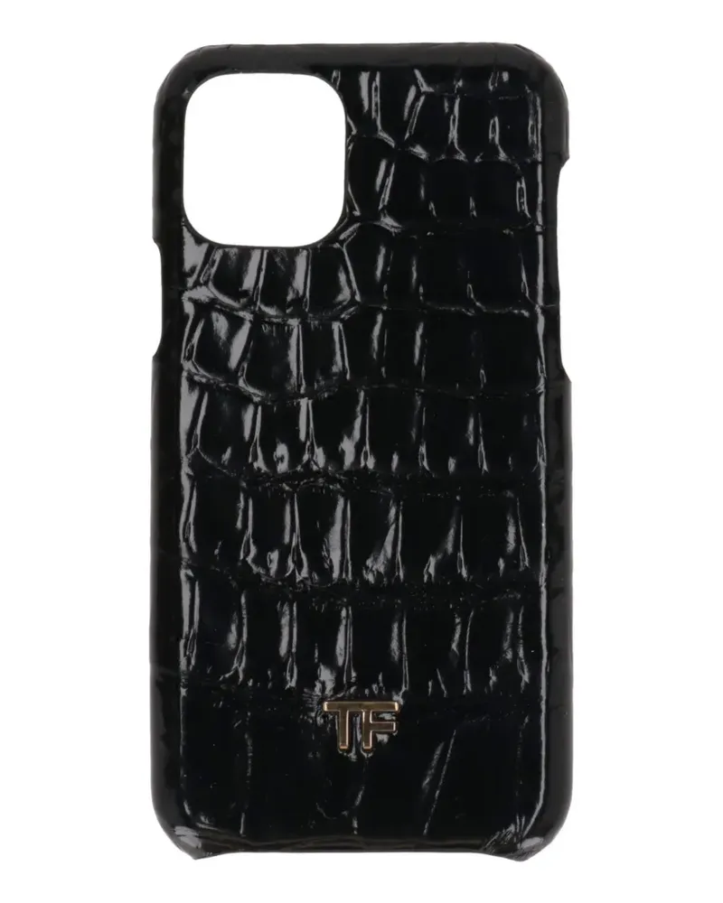 Tom Ford logo-plaque croc-effect leather phone case - Schwarz Schwarz