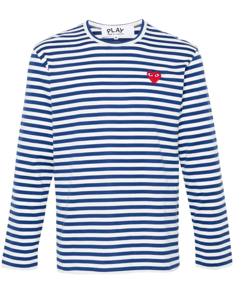 Comme des Garçons Gestreiftes T-Shirt mit Herz-Patch - Blau Blau