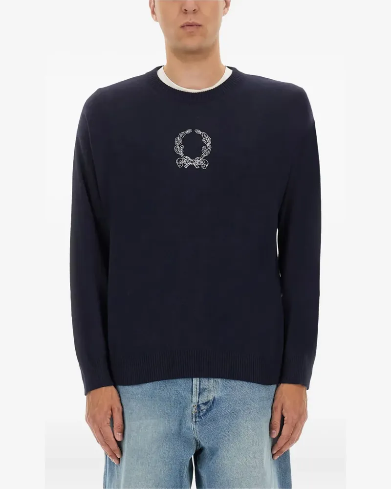 Moschino logo-embroidered crew-neck sweater - Blau Blau