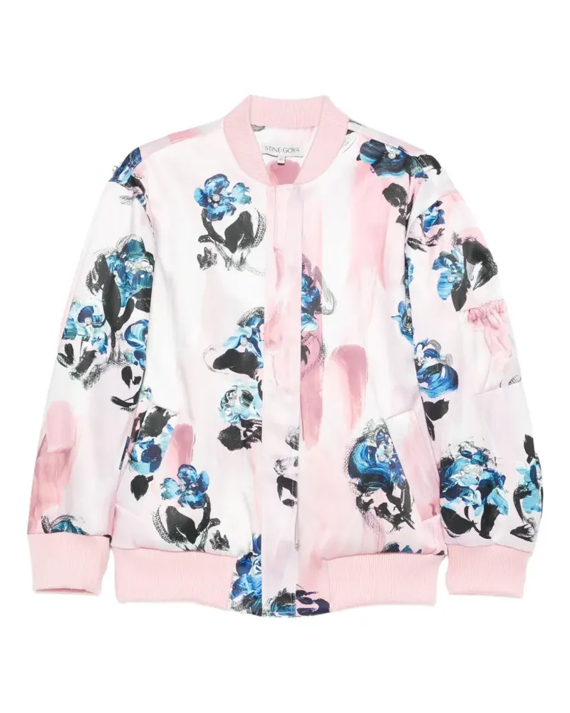 Stine Goya floral-print faux-pearl bomber jacket - Rosa Rosa