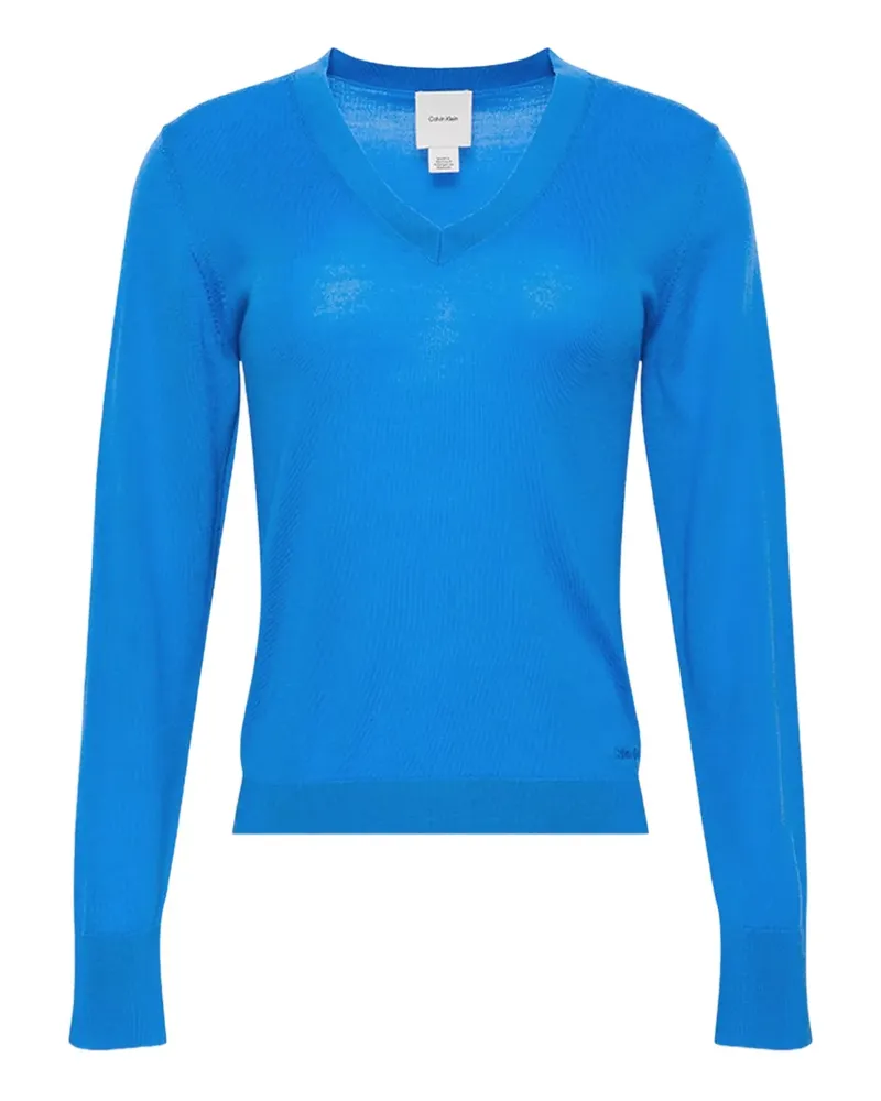 Calvin Klein Langarmshirt mit V-Ausschnitt - Blau Blau