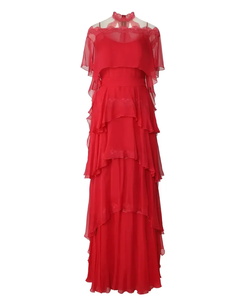 Alberta Ferretti lace-trim maxi dress - Rot Rot