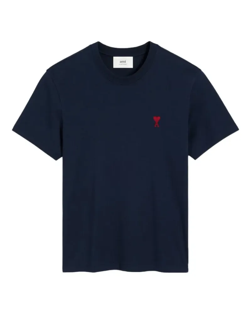 AMI Paris Blaues Baumwoll-T-Shirt mit Ami de Coeur Blau