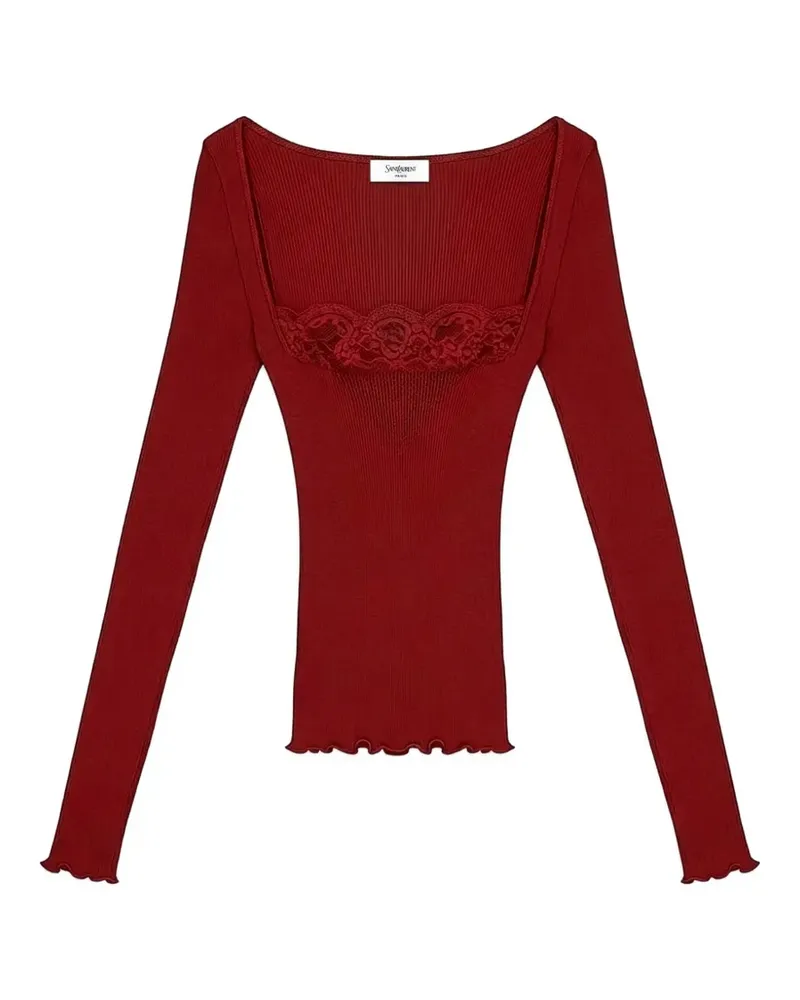 Saint Laurent lace-trim ribbed top - Rot Rot