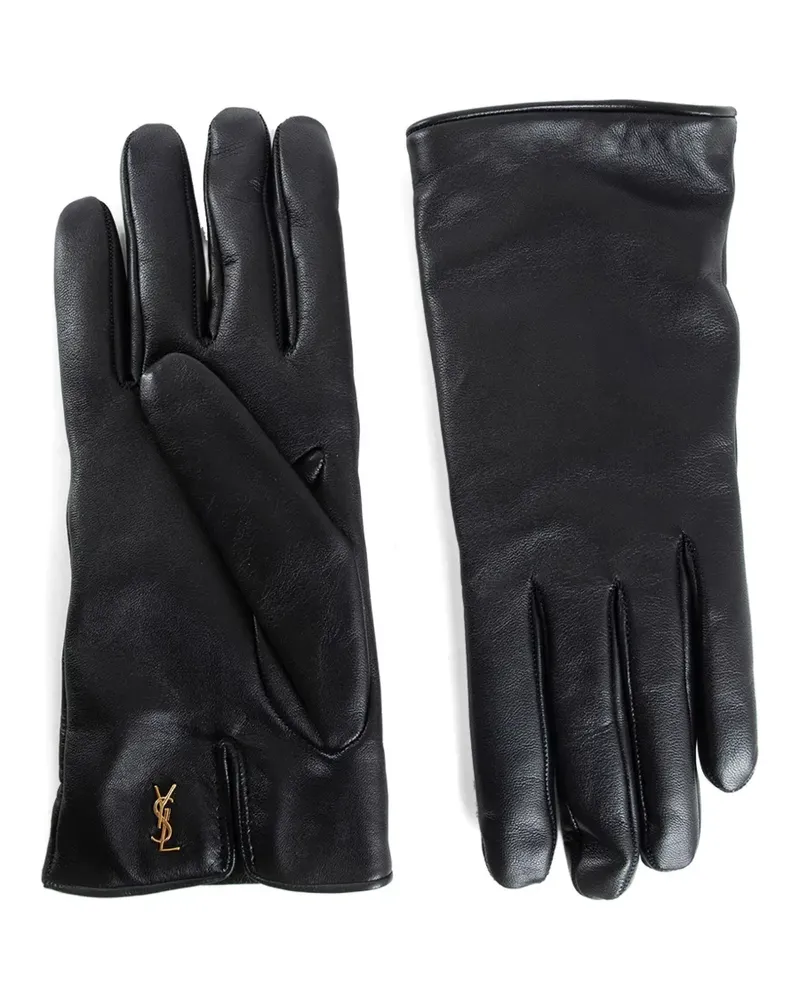 Saint Laurent logo-plaque leather gloves - Schwarz Schwarz