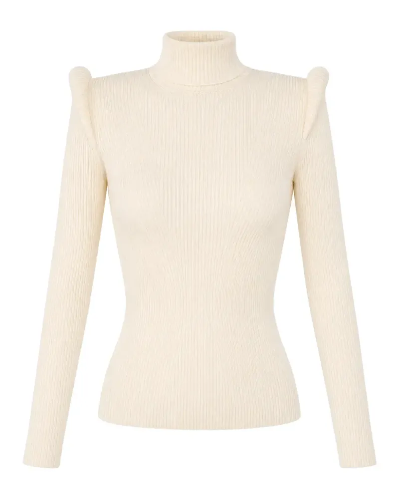 Elisabetta Franchi knit turtleneck top with 3D details - Nude Nude