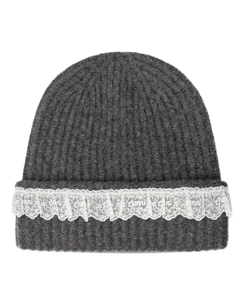 Ganni beanie in lace wool - Grau Grau