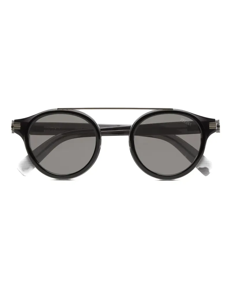 Ermenegildo Zegna Sonnenbrille mit rundem Gestell - Schwarz Schwarz