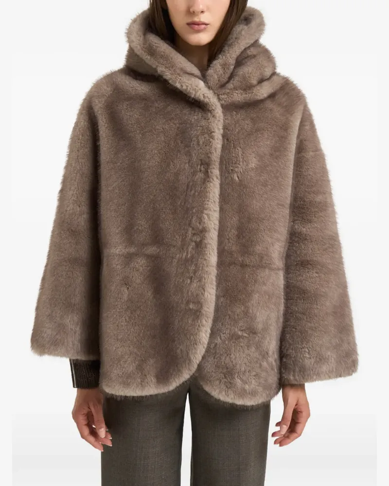 Bully Kapuzenmantel aus Shearling - Nude Nude