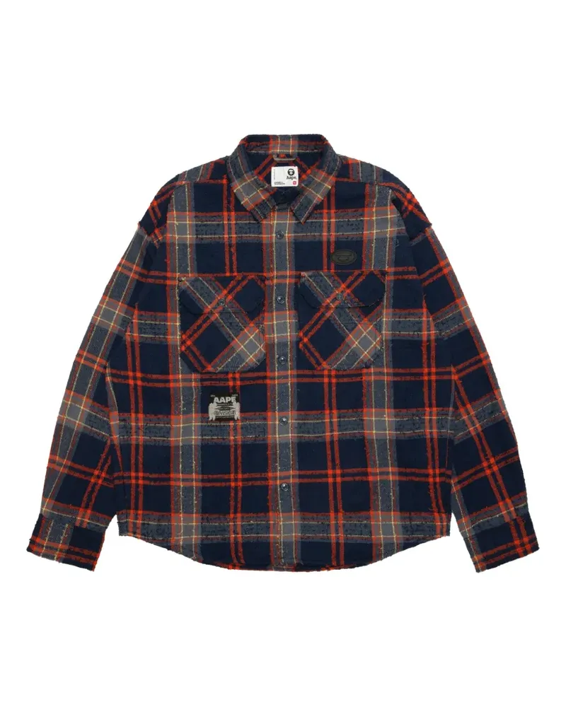 BAPE Kariertes Hemd mit Logo-Patch - Blau Blau