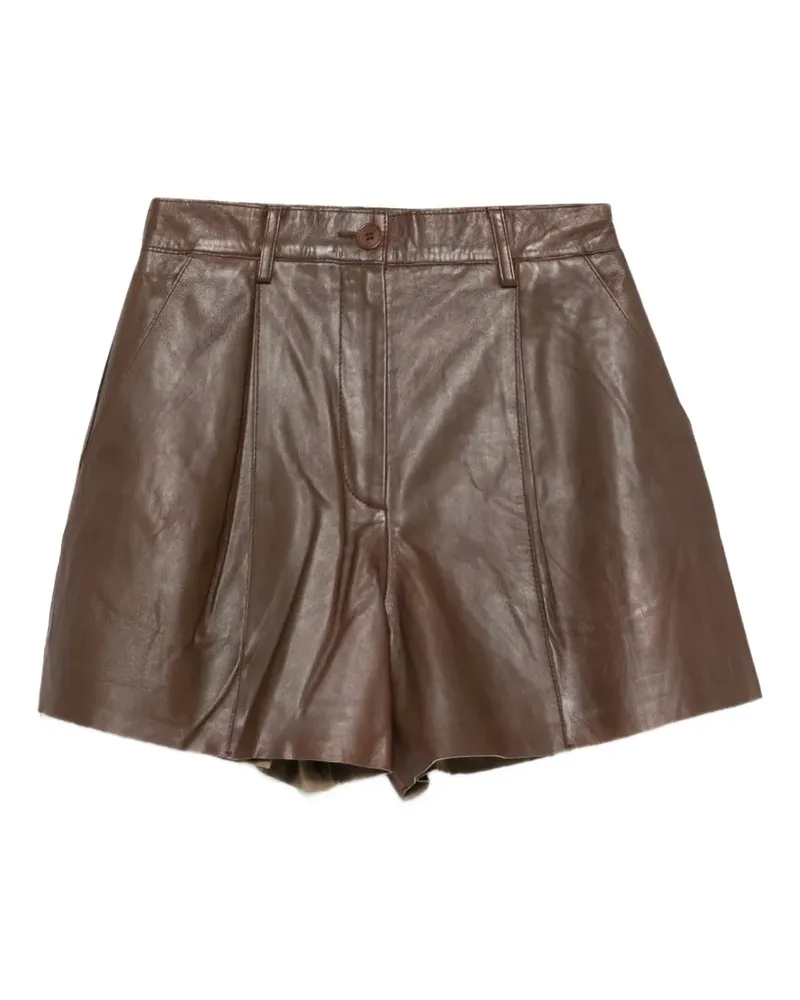 P.A.R.O.S.H. P.A.R.O H. pleated leather shorts - Braun Braun