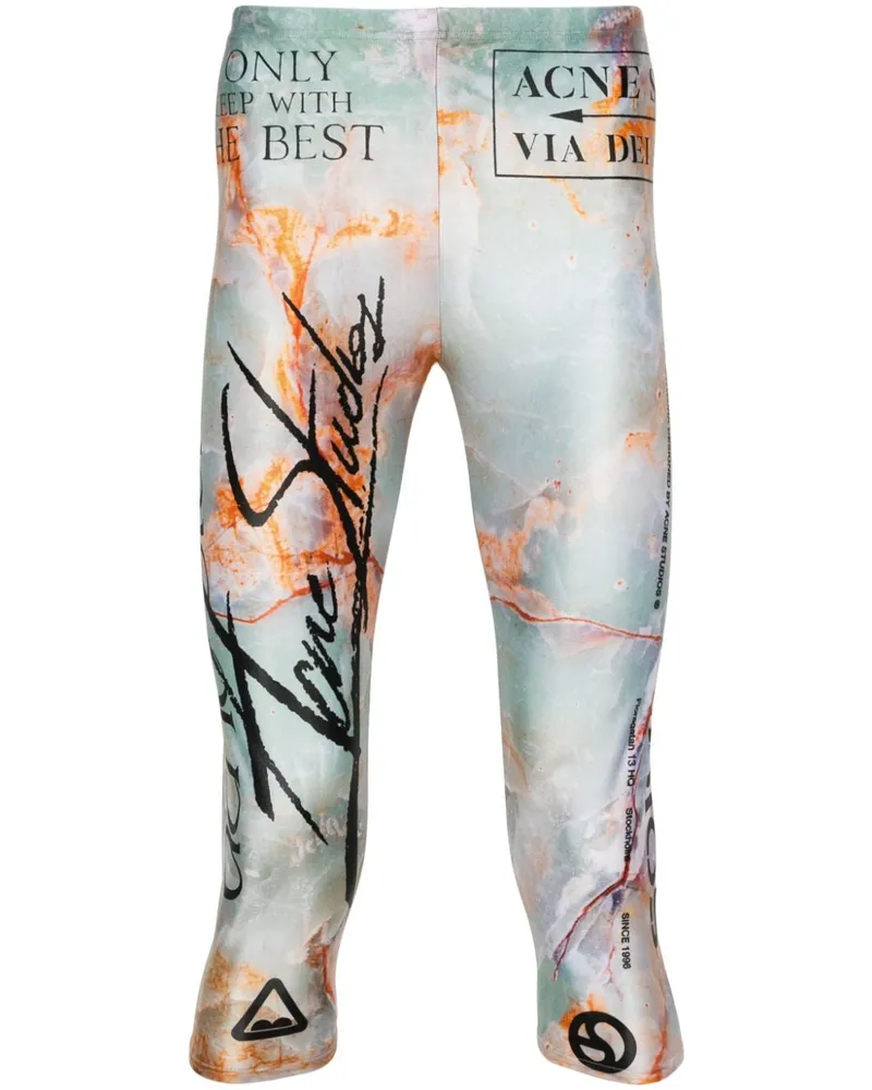 Acne Studios Cropped-Leggings mit Marmor-Artwork-Print - Grün Grün