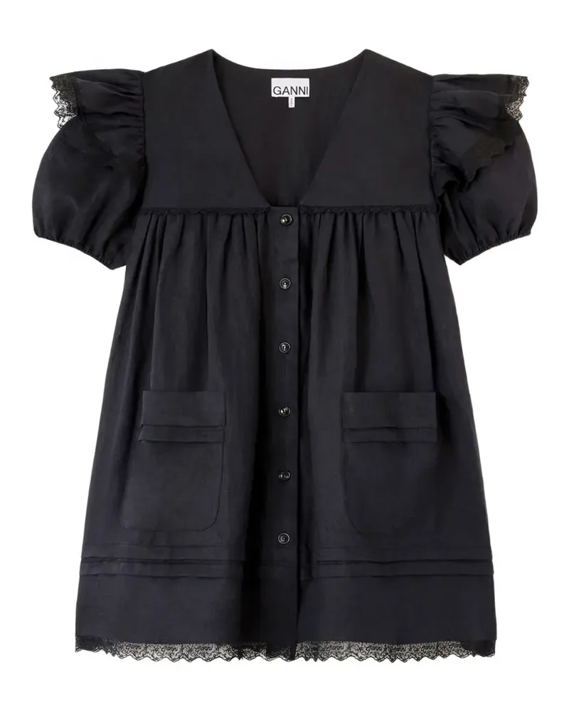 Ganni ruffled lace-trim dress - Schwarz Schwarz