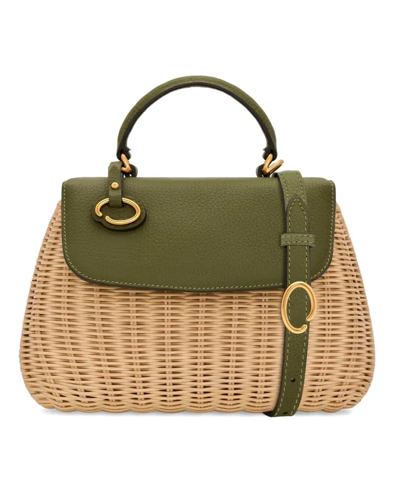 Oscar de la Renta Mini Poppy Tote-Bag aus Korbgeflecht mit Lederbesatz - Nude Nude