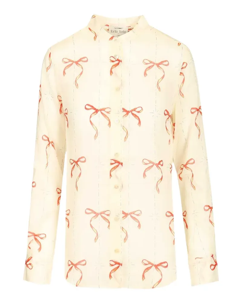 forte_forte ribbon printed shirt - Nude Nude