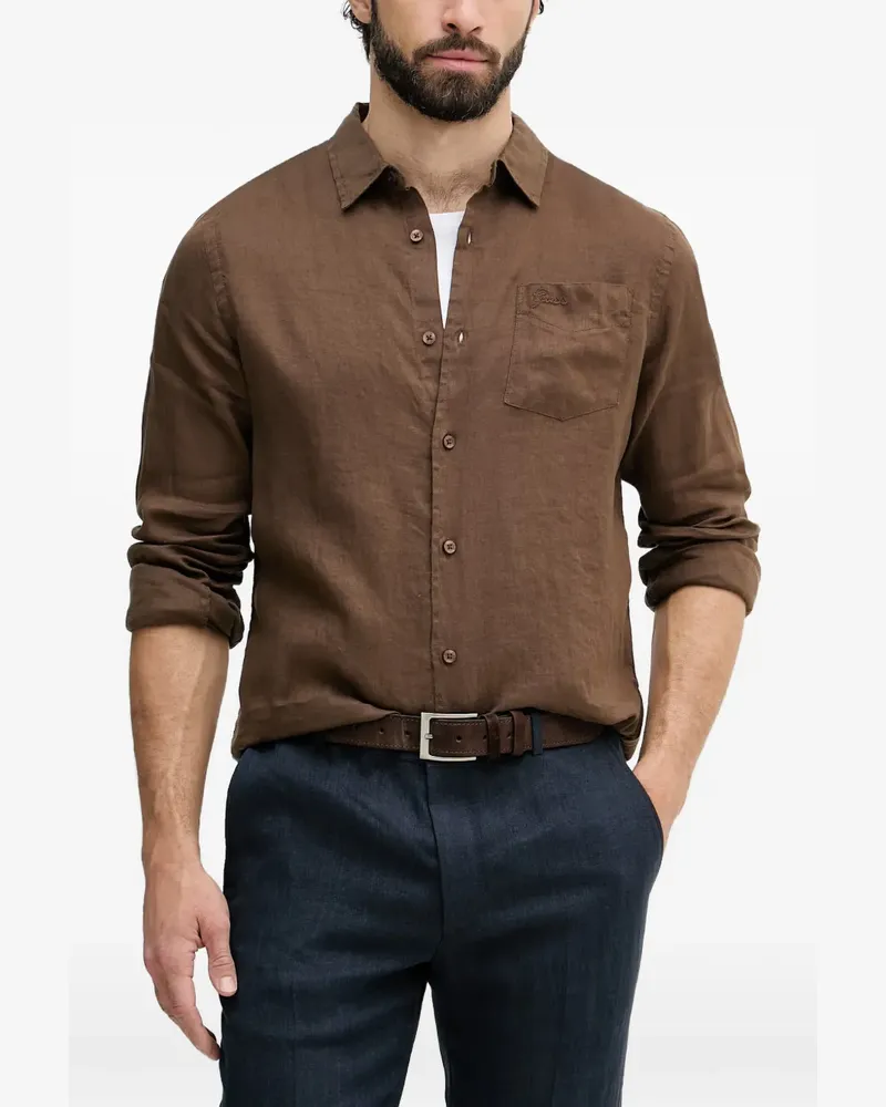 Guess logo-embroidered chest-pocket shirt - Braun Braun