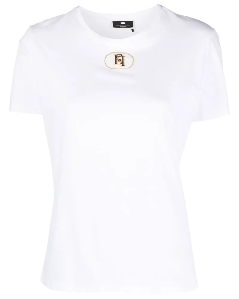 Elisabetta Franchi T-Shirt mit Logo-Schild - Weiß Weiß