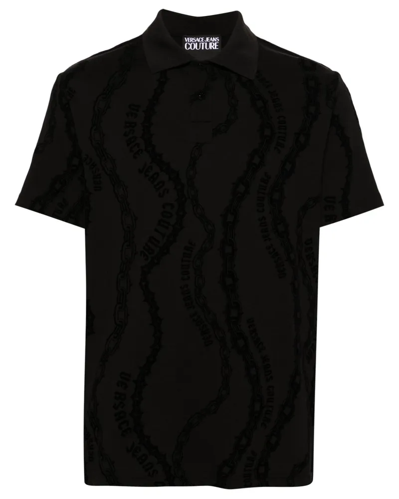 Versace Jeans Poloshirt mit geflocktem Print - Schwarz Schwarz
