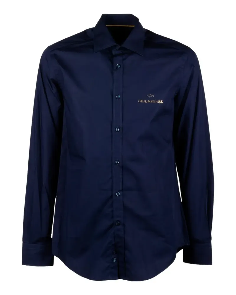 Paul & Shark Hemd mit Logo-Stickerei und Haifischkragen - Blau Blau