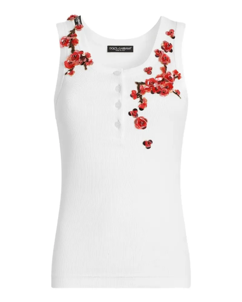 Dolce & Gabbana Geknöpftes Tanktop mit Blumenapplikation - Weiß Weiß