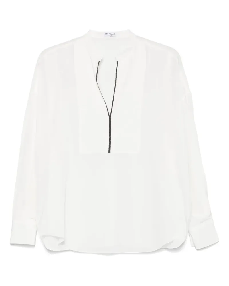 Brunello Cucinelli Bluse mit V-Ausschnitt - Weiß Weiß
