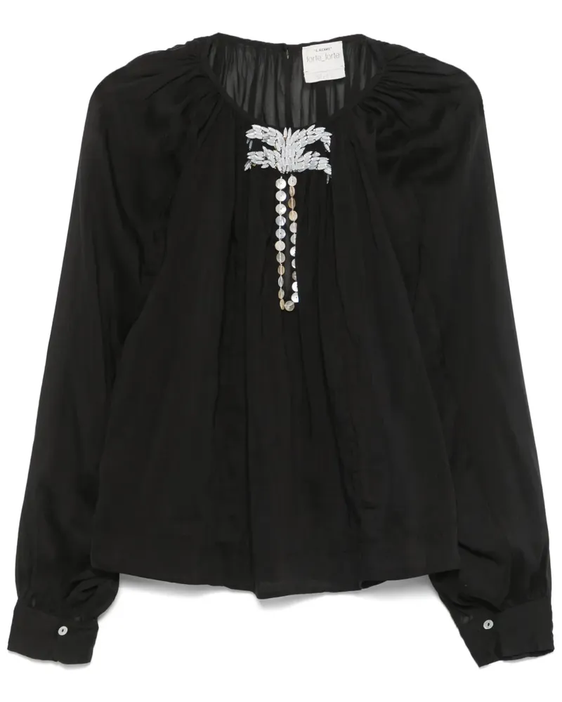 forte_forte Bluse mit Perlenverzierung - Schwarz Schwarz