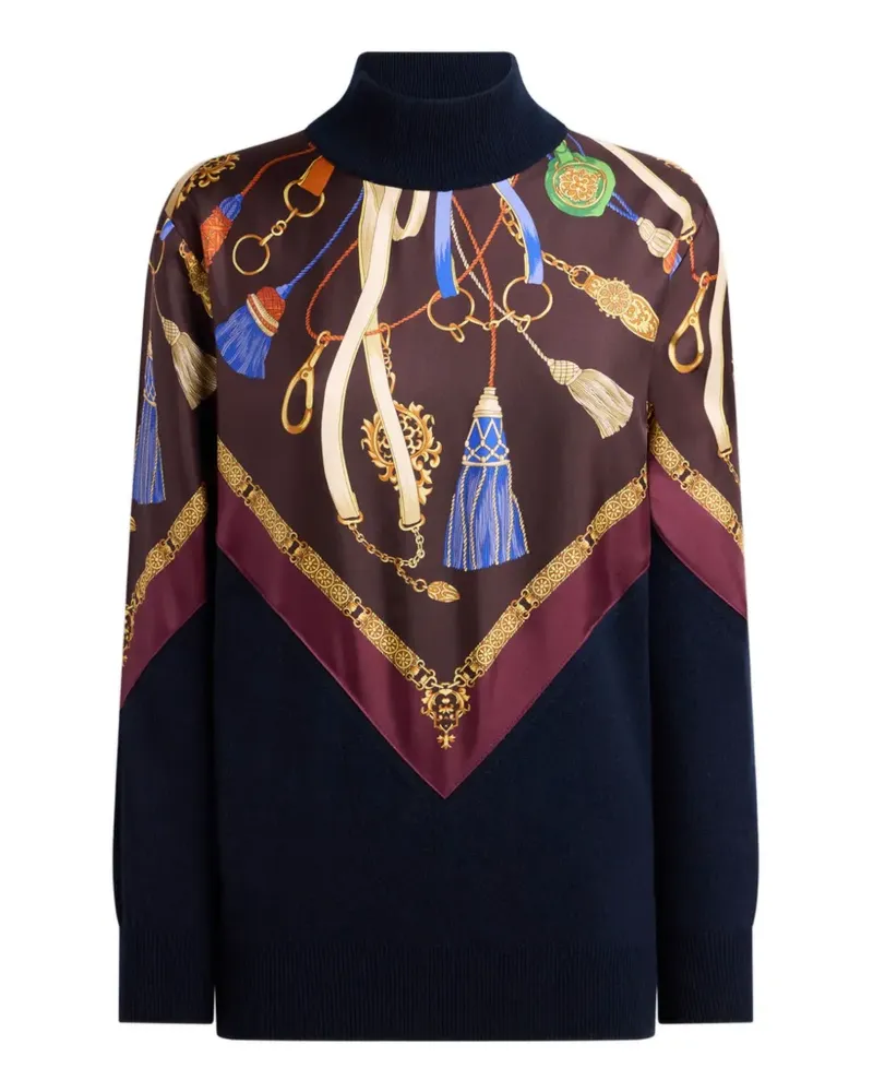 Etro Rollkragenpullover aus Wolle und Kaschmir mit Seideneinsatz - Blau Blau