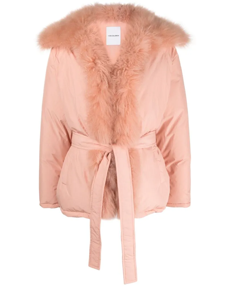 Yves Salomon Daunenjacke mit Shearling-Besatz - Rosa Rosa