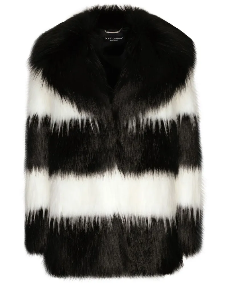 Dolce & Gabbana Gestreifter Faux-Fur-Mantel - Schwarz Schwarz