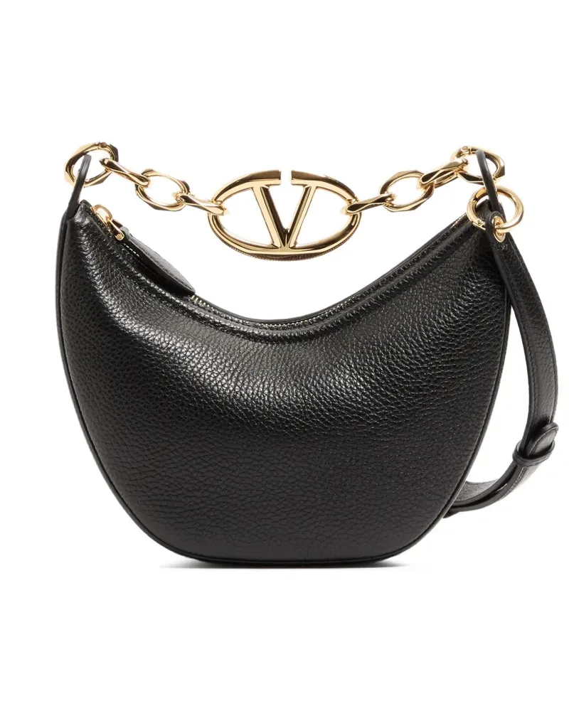 Valentino Garavani mini VLogo Moon bag in grainy calfskin with chain - Schwarz Schwarz