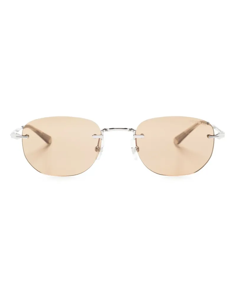 Montblanc Ovale Sonnenbrille mit Logo-Print - Silber Silber