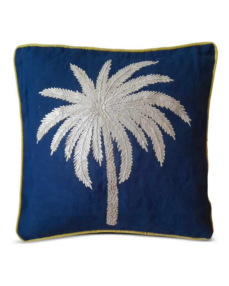 Les-Ottomans palm-tree embroidered cushion - Blau Blau