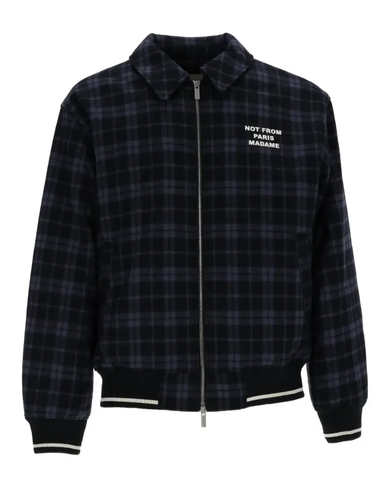 Drôle de Monsieur Slogan check-pattern slogan-print bomber jacket - Schwarz Schwarz