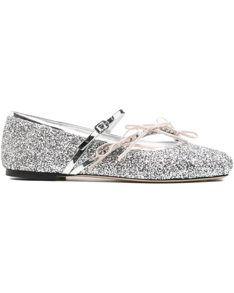 Jimmy Choo Loli glittered bow-detail ballet flats - Silber Silber