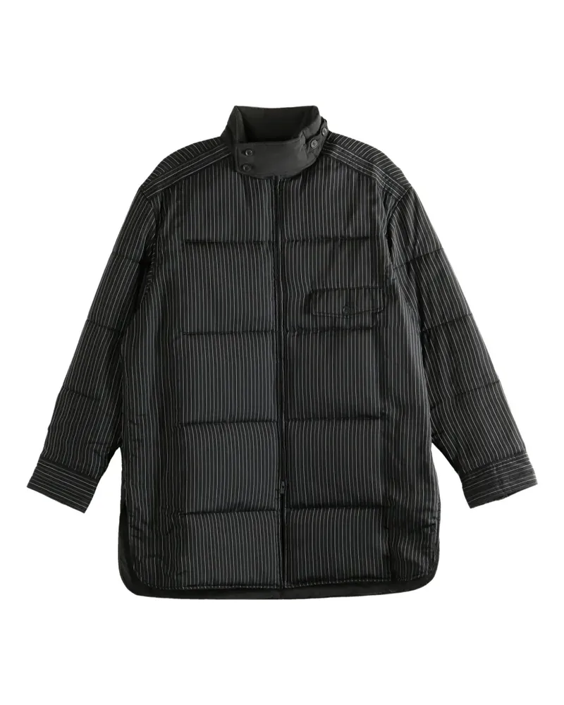 Yohji Yamamoto pinstripe pattern padded coat - Schwarz Schwarz