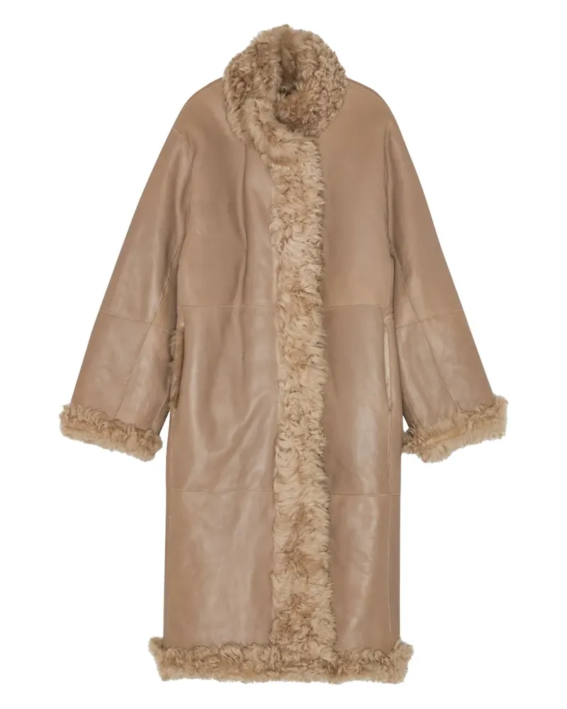 REMAIN Ledermantel mit Shearling-Futter - Nude Nude