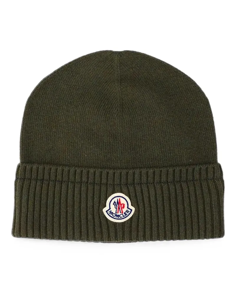 Moncler logo-patch ribbed-knit beanie hat - Grün Grün