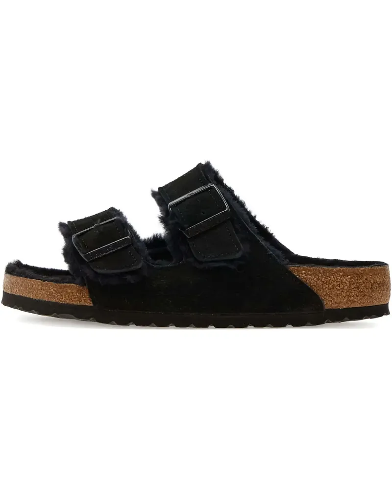 Birkenstock Arizona Pantoletten mit Shearling - Schwarz Schwarz