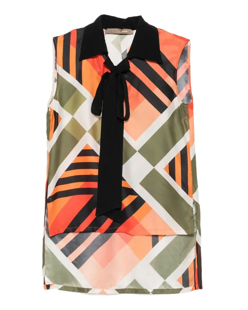 Simona Corsellini geometric-print pussy-bow blouse - Orange Orange