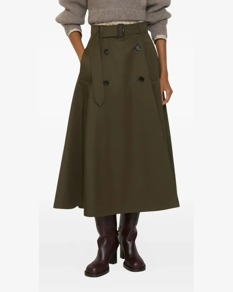 Burberry Gabardine-Midirock mit Schnallengürtel - Grün Grün