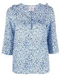 Baum und Pferdgarten Bluse mit Leoparden-Print Blau