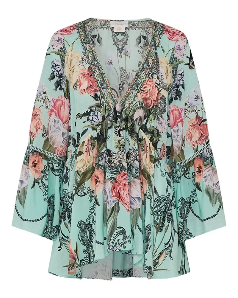 Camilla ruffle-sleeve silk blouse - Blau Blau