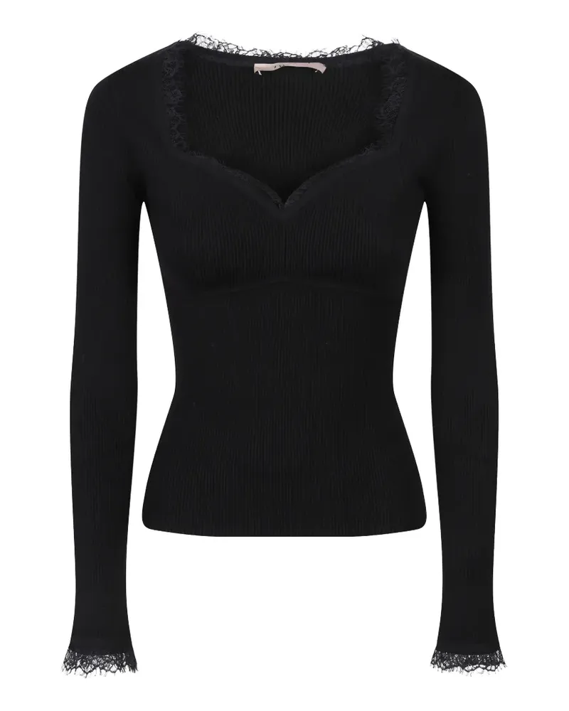 Twin-Set Pullover mit Spitzenbesatz - Schwarz Schwarz
