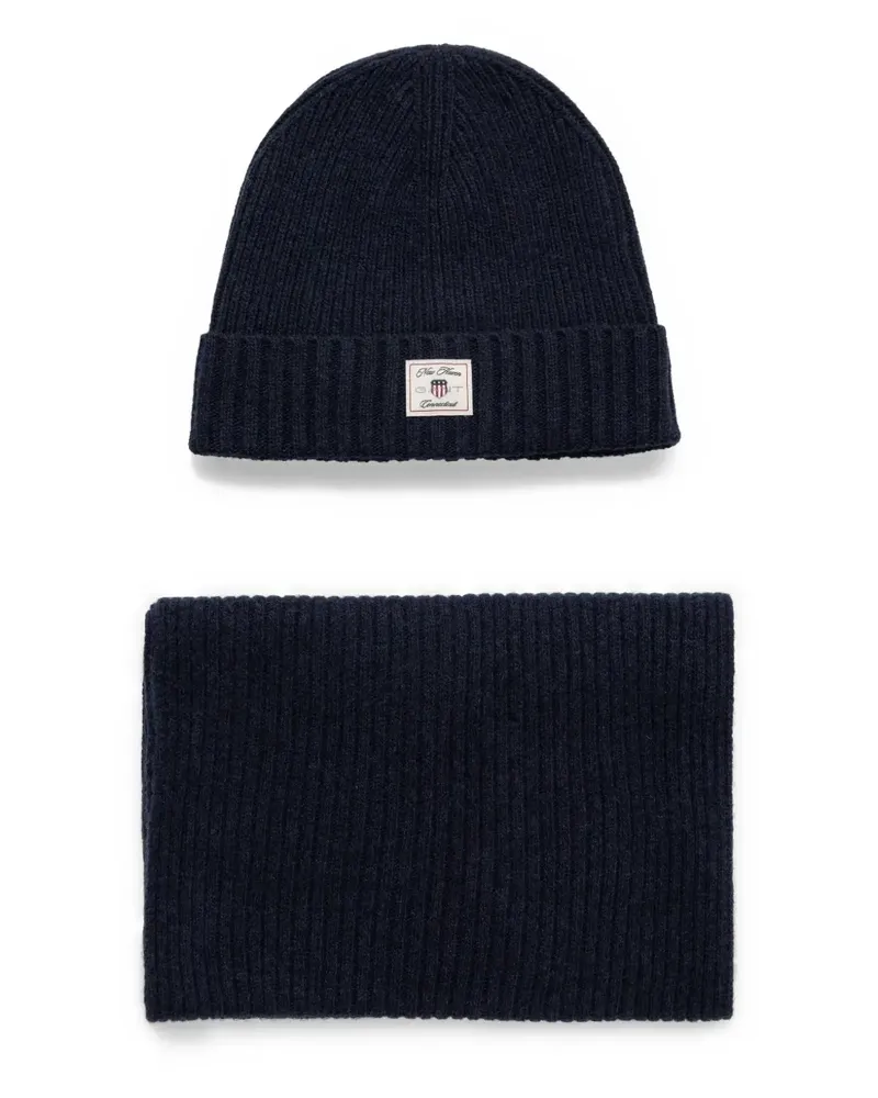 Gant Gerippte Beanie und Schal - Blau Blau
