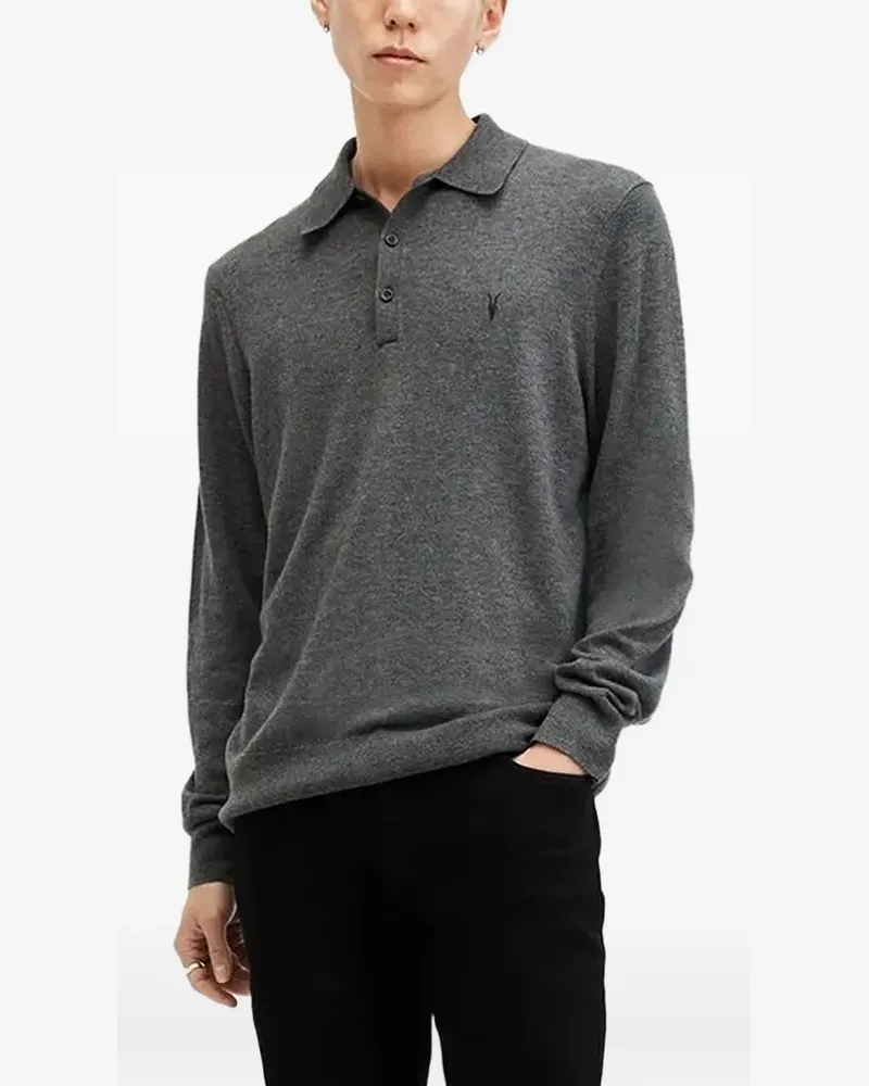 AllSaints Langärmeliges Poloshirt - Grau Grau