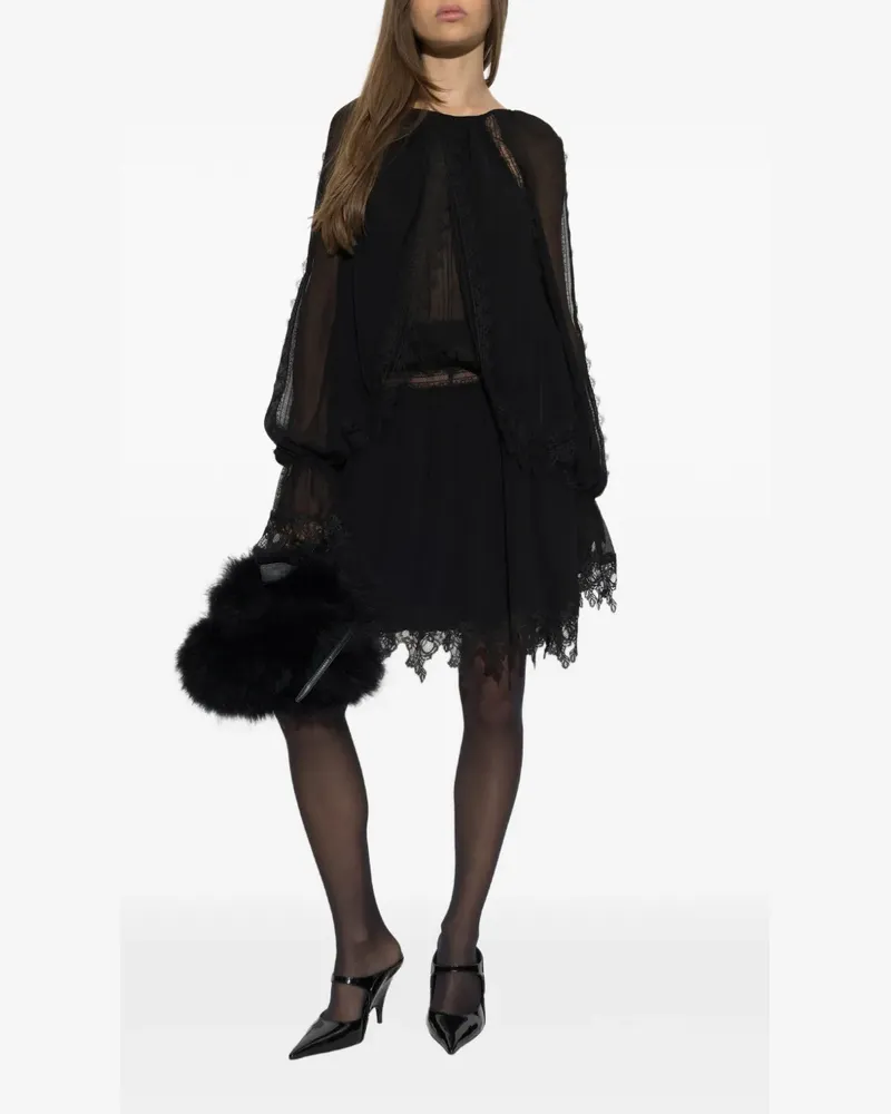 Blumarine Minikleid im Layering-Look mit Spitzenbesatz - Schwarz Schwarz
