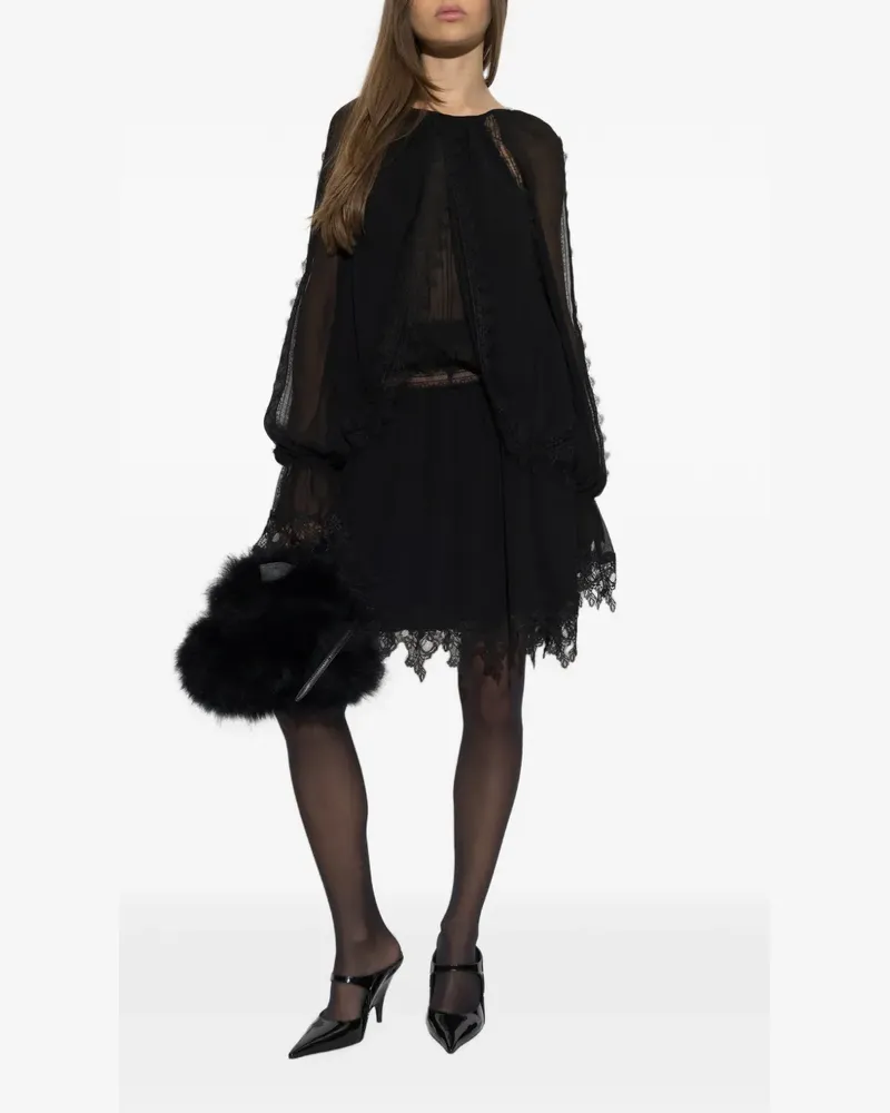 Blumarine lace-trimmed layered mini dress - Schwarz Schwarz